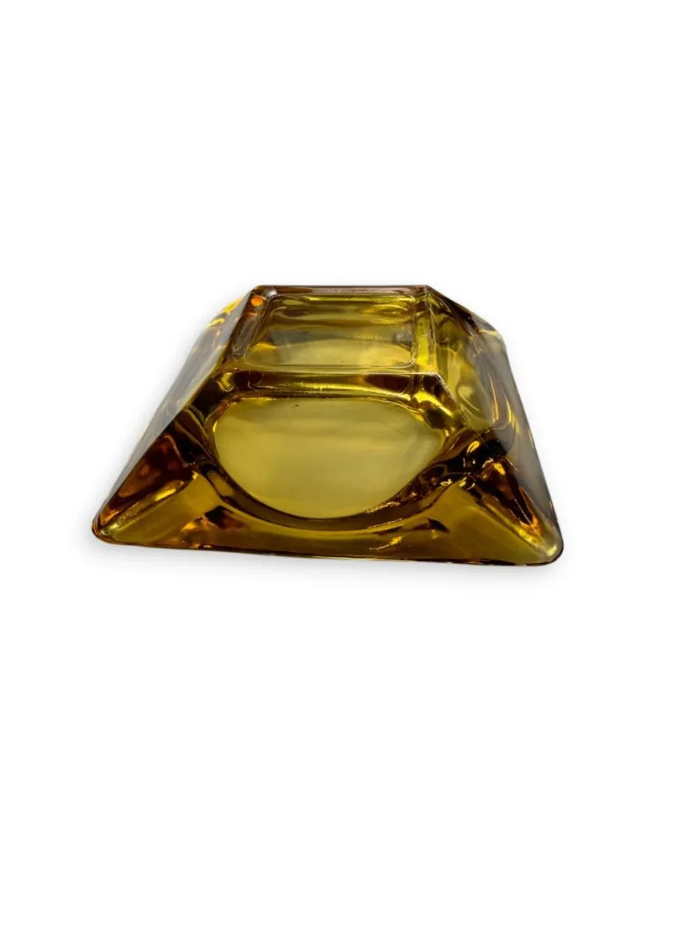 Vintage Amber Square Glass Ashtray Mid Century Modern Minimalist Decor 6